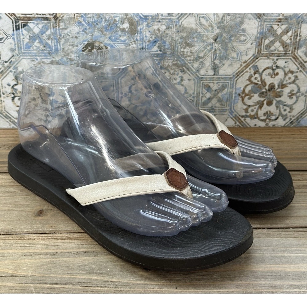 Reef Miss J-Bay Leather Flip Flop Sandals Women 7 White Good